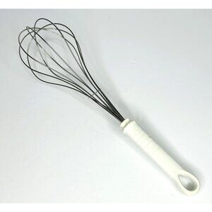 Italy 12” Wire Whisk Whip Balloon White Plastic Handle  Kitchen Gadget VTG